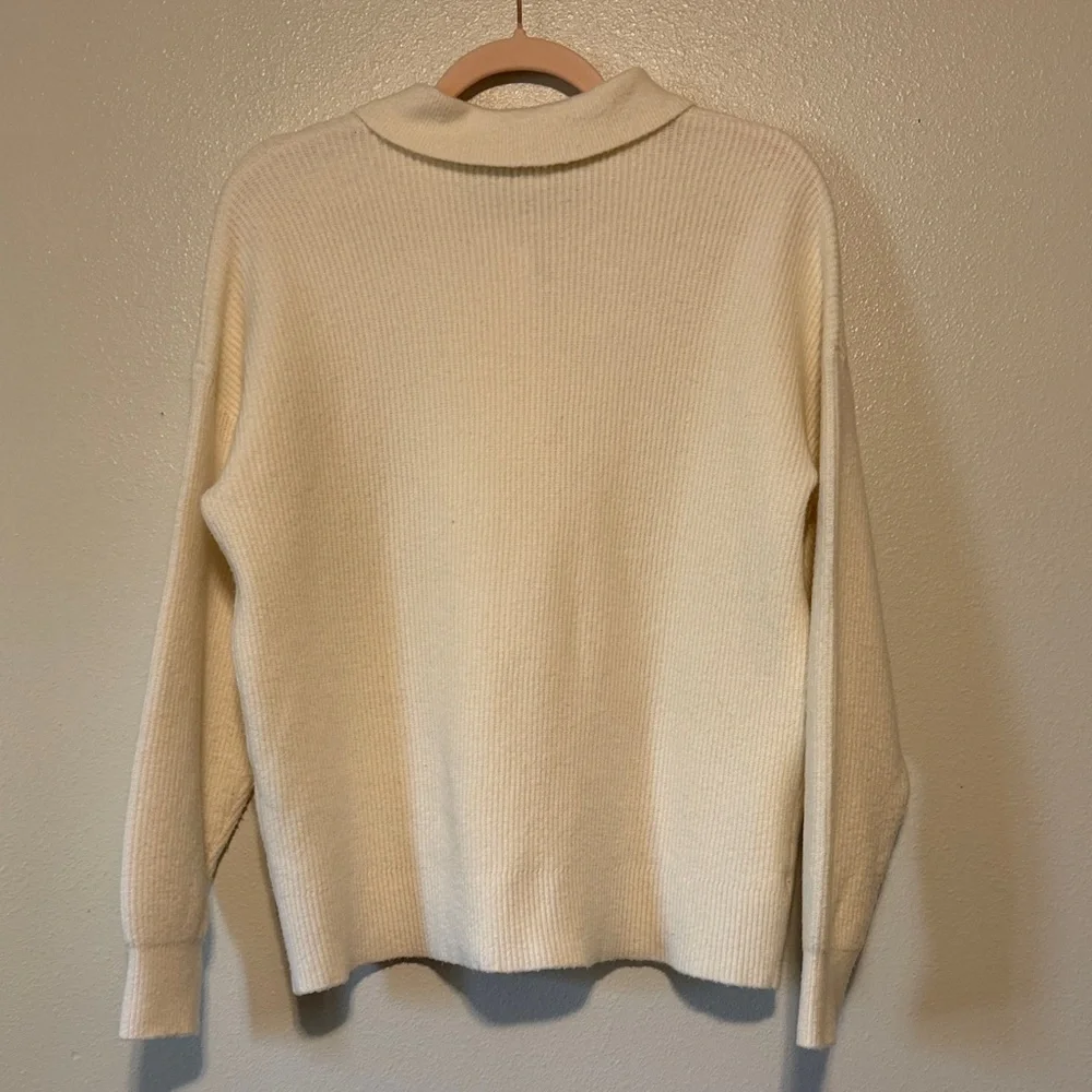 LOFT Cream Collared Knit Pullover with Decorative Buttons - Picture 8 of 8